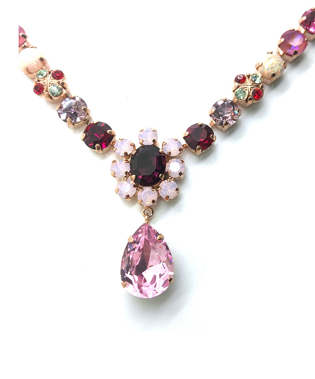 N-3252-4SO2-M1156-RG (2) Necklace By Mariana Lovely Pink Snow Mineral and Pink Swarovski Crystals - Image 1