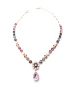 Necklace By Mariana Lovely Pink Snow Mineral and Pink Swarovski Crystals - Image 2