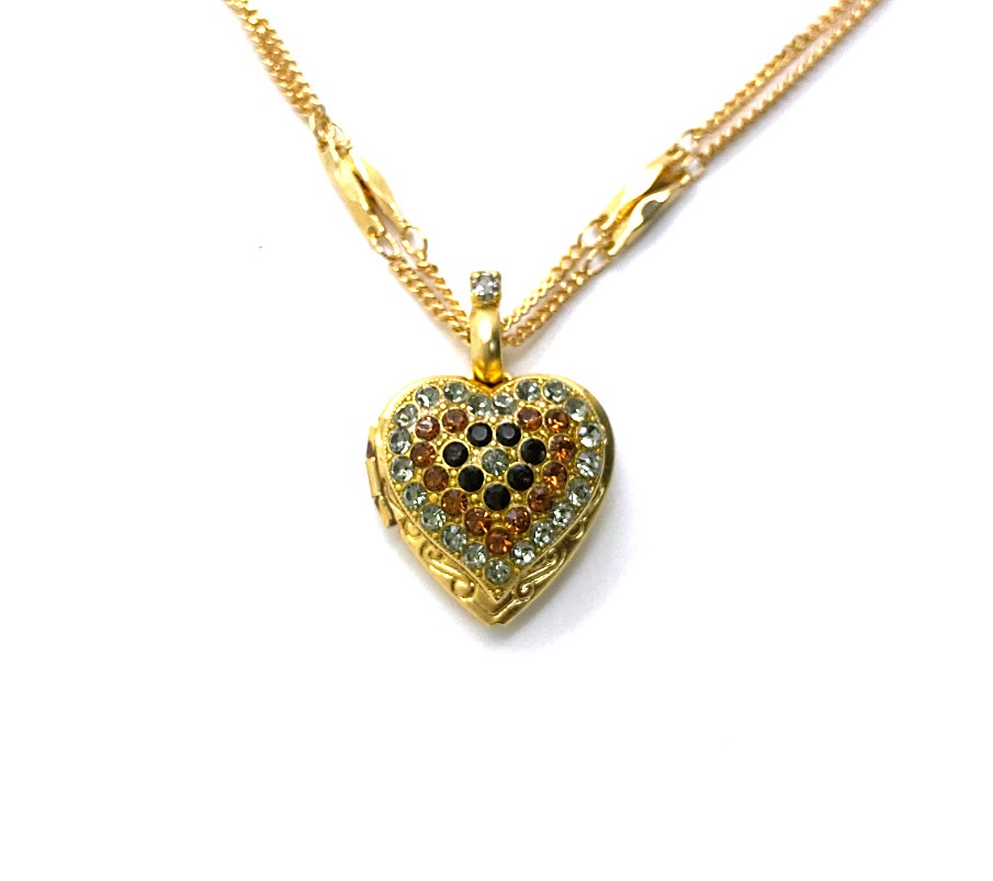 N-5007-221-4-YG (3) Mariana Necklace Pendant Heart Locket Clear, Smoked Topaz, & Jet Austrian Crystals My Treasures Coll. - Image 1