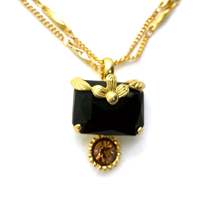 N-5012-221-4-YG (2) Mariana Necklace Pendant Elegant Jet Black & Lt Smoked Topaz Austrian Crystals My Treasures Coll. - Image 1