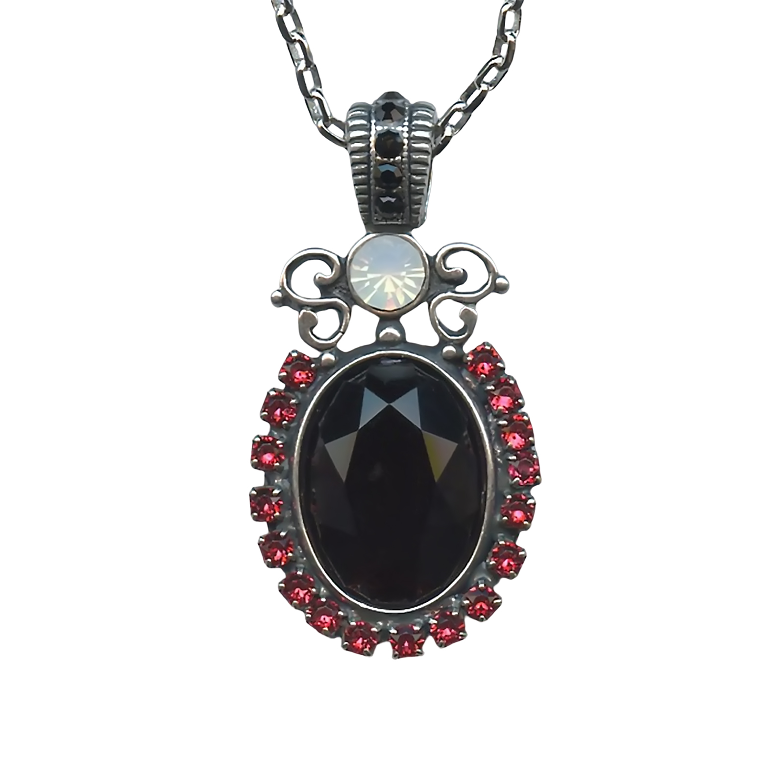 N-5023-6-1045-SP (1) Mariana Necklace Pendant Gorgeous Jet, Padparadscha, & White Opal Austrian Crystals Silk Road Coll. - Image 1