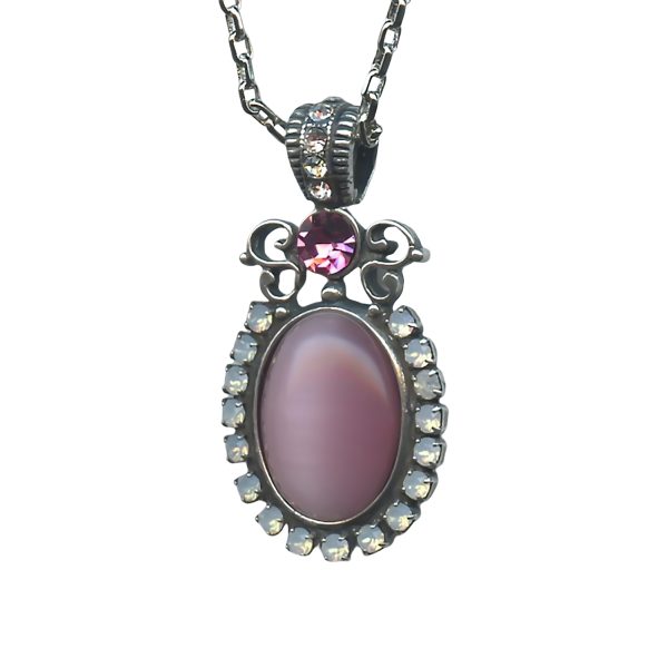 Mariana Necklace Pendant Beautiful Pink Opal, Rose, White Opal, & Clear Austrian Crystals Silk Road Coll.