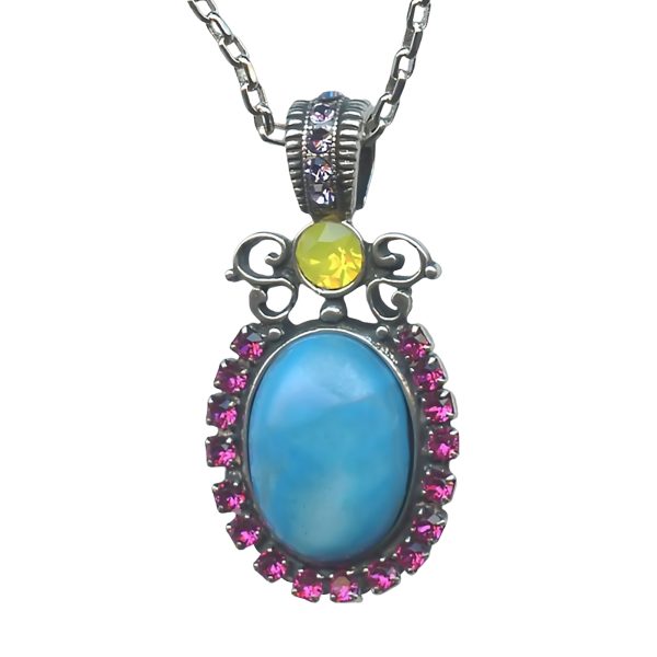 Mariana Necklace Pendant Sassy Howlite Chinese Turq Mineral, Fuchsia, Violet, & Yellow Opal Austrian Crystals Caribbean Life Coll.