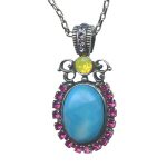 Mariana Necklace Pendant Sassy Howlite Chinese Turq Mineral, Fuchsia, Violet, & Yellow Opal Austrian Crystals Caribbean Life Coll. - Image 2