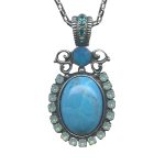 Mariana Necklace Pendant Classy Howlite Chinese Turq Mineral , Opals, & Blue Zircon Austrian Crystals Caribbean Life Coll.