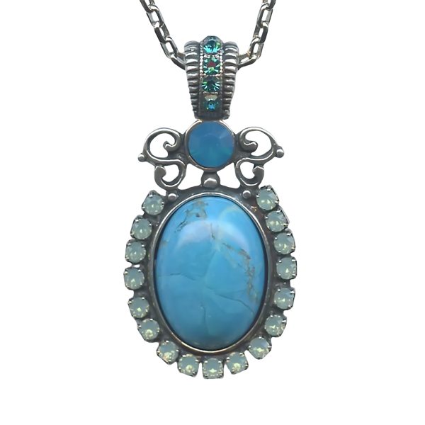 Mariana Necklace Pendant Classy Howlite Chinese Turq Mineral , Opals, & Blue Zircon Austrian Crystals Caribbean Life Coll.
