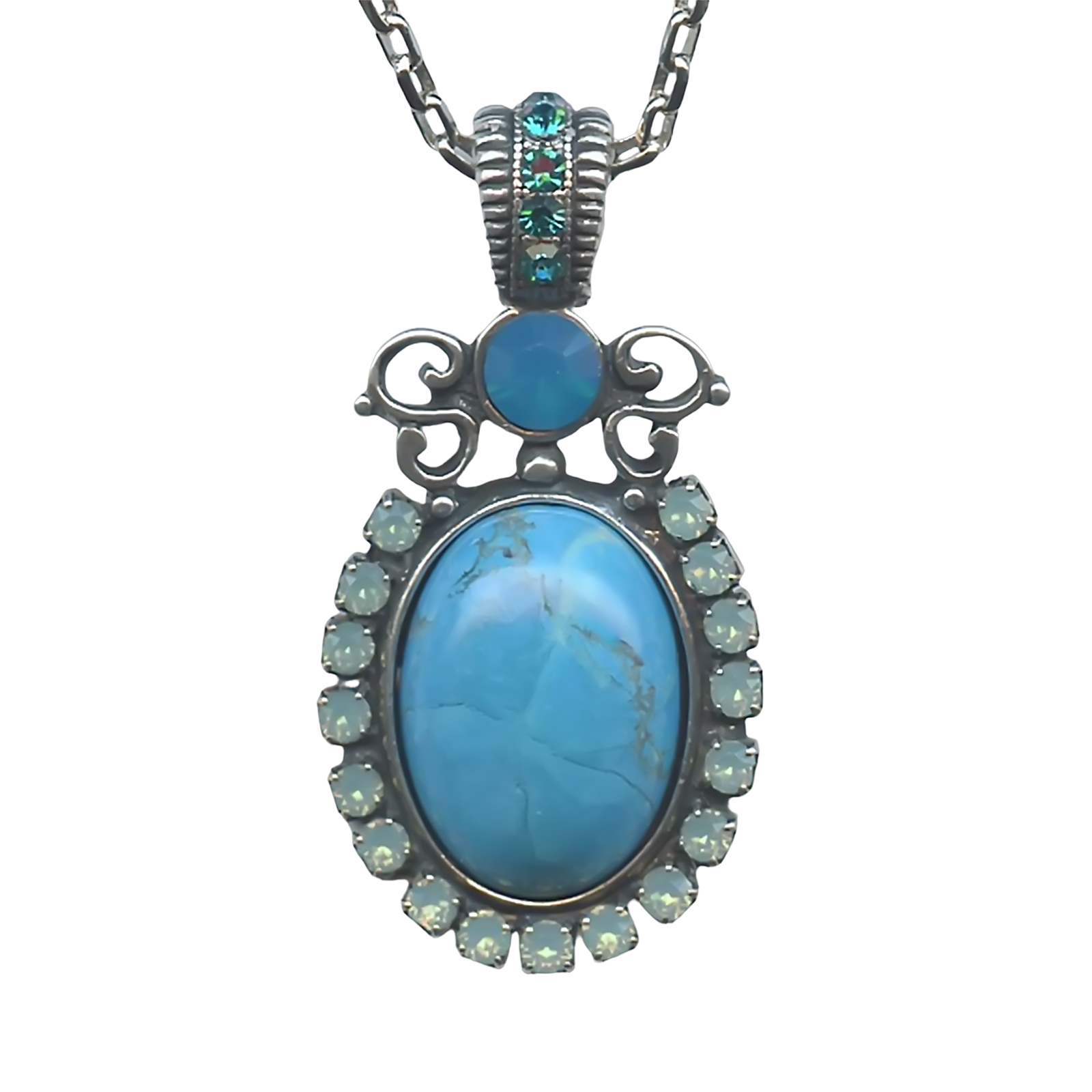 N-5023-6-M907-1-SP (1) Mariana Necklace Pendant Classy Howlite Chinese Turq Mineral , Opals, & Blue Zircon Austrian Crystals Caribbean Life Coll. - Image 1