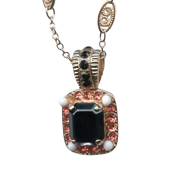 Mariana Necklace Pendant Elegant Jet, Padparadscha & White Opal Austrian Crystals Silk Road Coll.