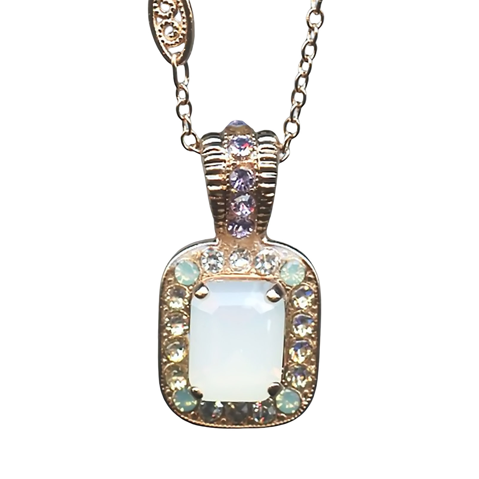 N-5040-3-1063-YG (1) Mariana Necklace Pendant Timeless Clear, Violet, White Opal, & Pacific Opal Austrian Crystals Cocktail Hour Coll. - Image 1