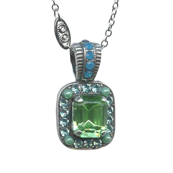 Mariana Necklace Pendant Exquisite Green Turq, Peridot, Aquamarine, & Blue Opal Austrian Crystals Cocktail Hour Coll.