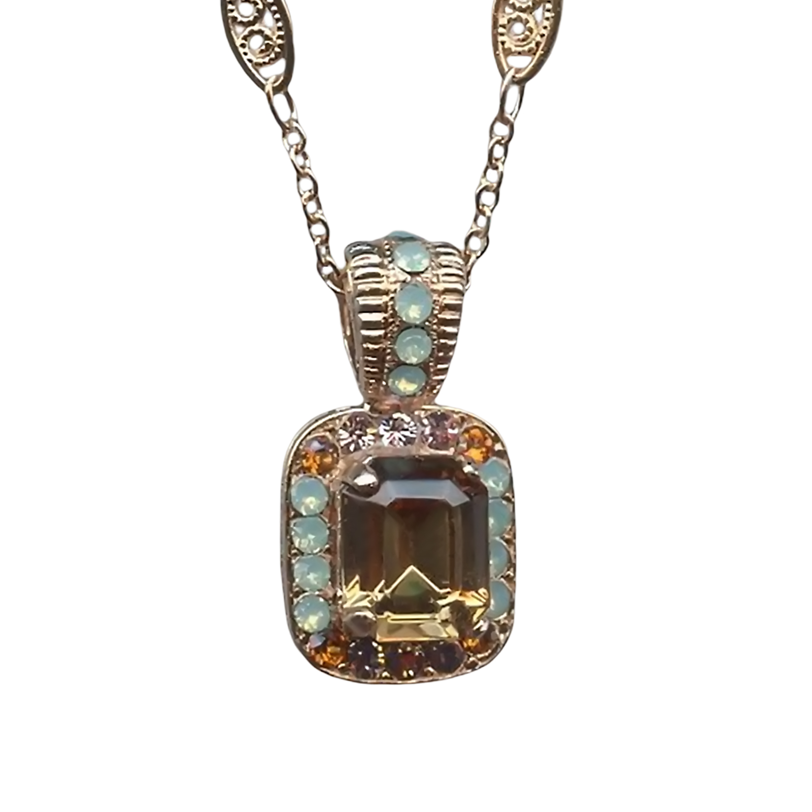 N-5040-3-1150-YG (1) Mariana Necklace Pendant Adorable Amber, Pacific Opal, Clear & Lt Topaz Austrian Crystals My Treasures Coll. - Image 1