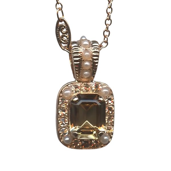 Mariana Necklace Pendant Exquisite Pearl Mineral & Lt Peach Austrian Crystals Cocktail Hour Coll.