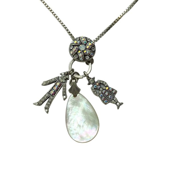 Mariana Necklace Pendant Finely Detailed Clear, White Opal, & AB Austrian Crystals Sweet Summer Coll.