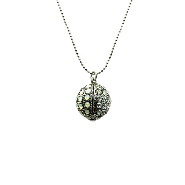 Mariana Necklace Pendant Round Encrusted Clear & White Opal Austrian Crystals Silk Road Coll.