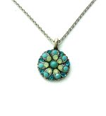 Mariana Necklace Pendant Floral Turq, Blue Zircon, & Chrysolite Opal Austrian Crystals Blue Lagoon Ambrosia Coll.