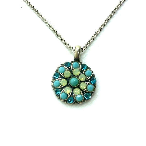 Mariana Necklace Pendant Floral Turq, Blue Zircon, & Chrysolite Opal Austrian Crystals Blue Lagoon Ambrosia Coll.