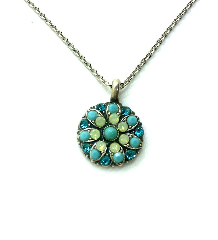 N-5212-1-1205-SP (3) Mariana Necklace Pendant Floral Turq, Blue Zircon, & Chrysolite Opal Austrian Crystals Blue Lagoon Ambrosia Coll. - Image 1