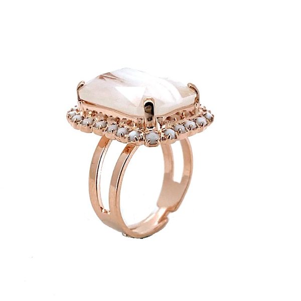Ring By Mariana Woman Elegant White Opal and Chalk White Swarovski Crystals