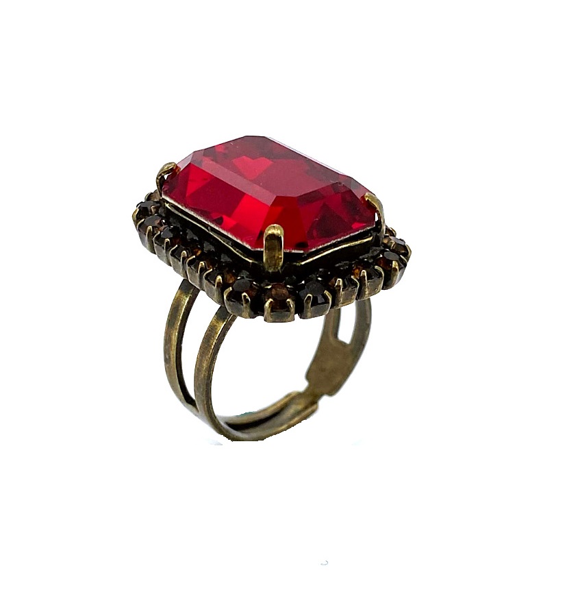R-7179-1325-EG (1) Ring By Mariana East Meets West Coll. Rich Crimson Red and Topaz Swarovski Crystals - Image 1
