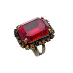 Ring By Mariana East Meets West Coll. Rich Crimson Red and Topaz Swarovski Crystals - Image 3