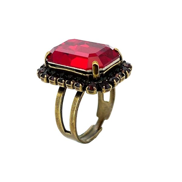 Mariana Ring Beautiful Siam & Smoked Topaz Austrian Crystals Primrose Cocktail Hour Coll.