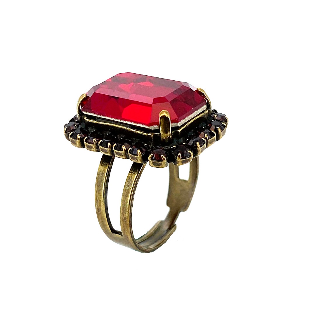 R-7179-208208-EG (2) Mariana Ring Beautiful Siam & Smoked Topaz Austrian Crystals Primrose Cocktail Hour Coll. - Image 1