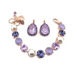 Jewelry Set By Mariana Bracelet and Earrings Pearl and Amethyst Swarovski Crystals