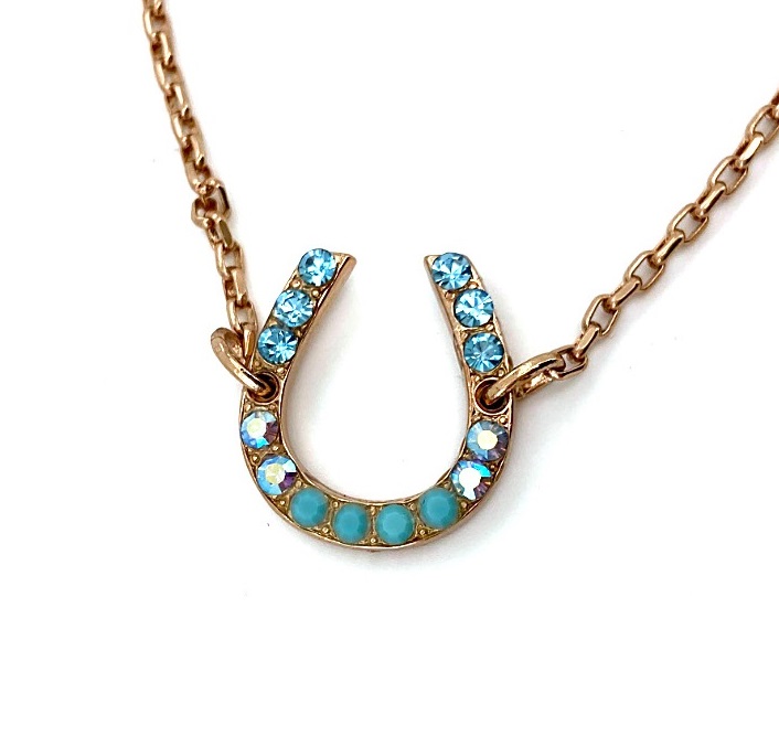 B-4098-2672-RG (1) Bracelet By Mariana Nirvana Coll. Horseshoe Turquoise, Aquamarine and AB Swarovski Crystals - Image 1
