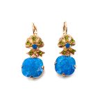 Earrings By Mariana Kokomo Songbook Coll.  Drop Turquoise Cushion Shape & Yellow Austrian Crystals Rose Gold