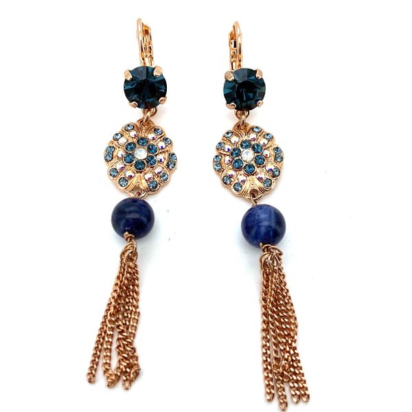 Earrings By Mariana Songbook Coll. Lapis Lazuli Mineral, Montana Blue, Clear and AB Swarovski Crystals