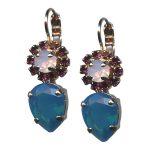 Mariana Earrings Elegant Caribbean Blue Opal, Amethyst, & Rosewater Opal Austrian Crystals Peacock Nature Coll.