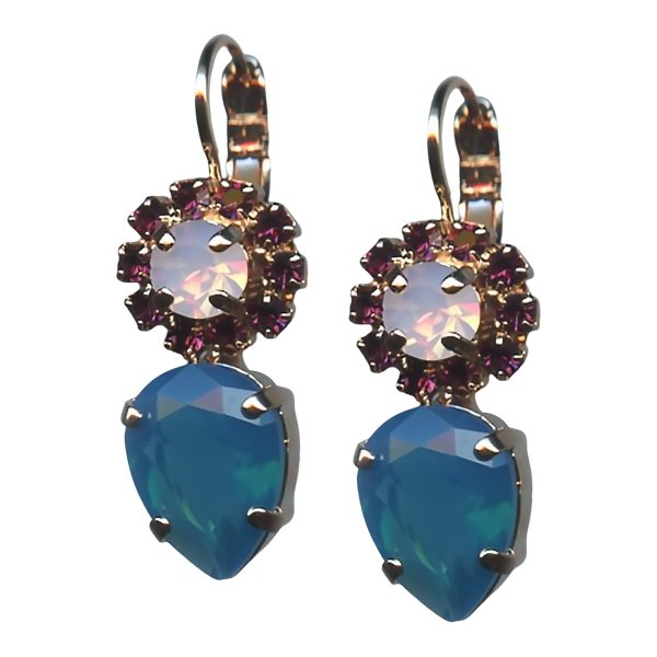 Mariana Earrings Elegant Caribbean Blue Opal, Amethyst, & Rosewater Opal Austrian Crystals Peacock Nature Coll.