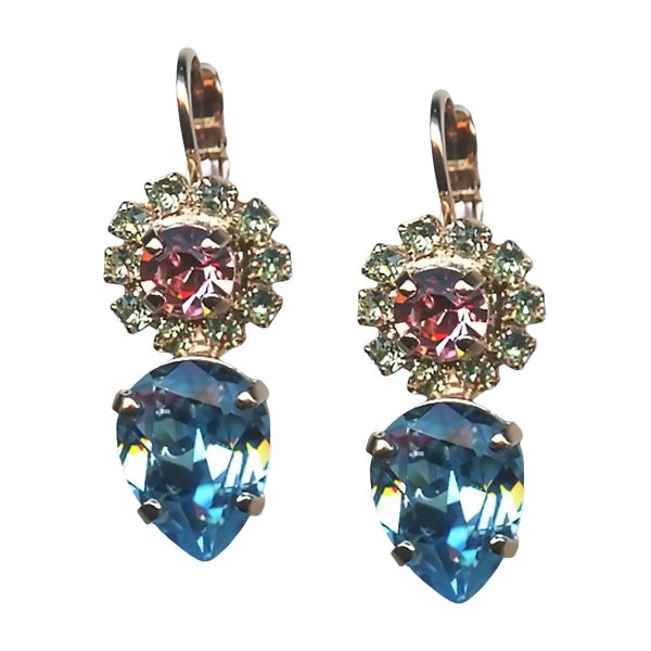 Mariana Earrings Adorable Aquamarine, Lt Rose, & Chrysolite Austrian Crystals Spring Flowers Nature Coll.