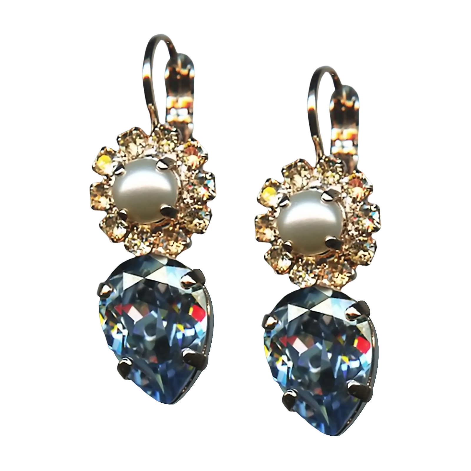 E-1032-14-39361-RG6 (1) Mariana Earrings Exquisite Lt Azore, Pearl, & Lt Silk Austrian Crystals SeaShell Nature Coll. - Image 1