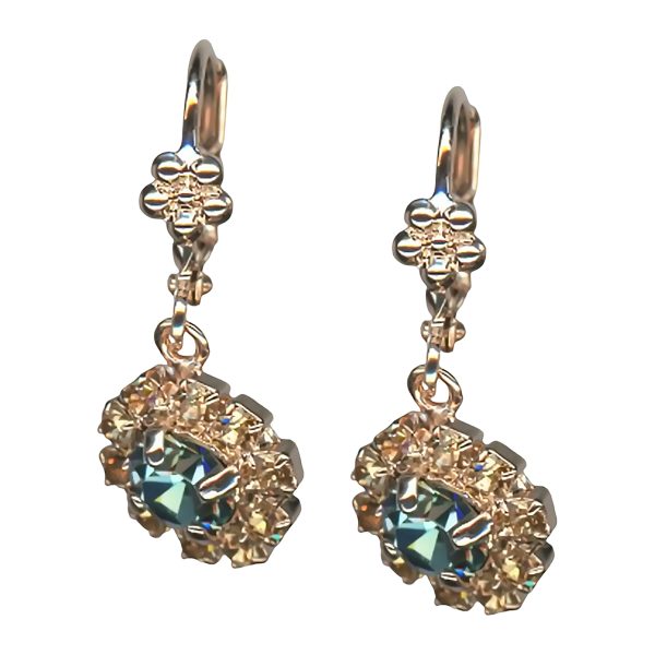 Mariana Earrings Gorgeous Aquamarine & Golden Shadow Austrian Crystals Rhapsode Odyssey Coll.