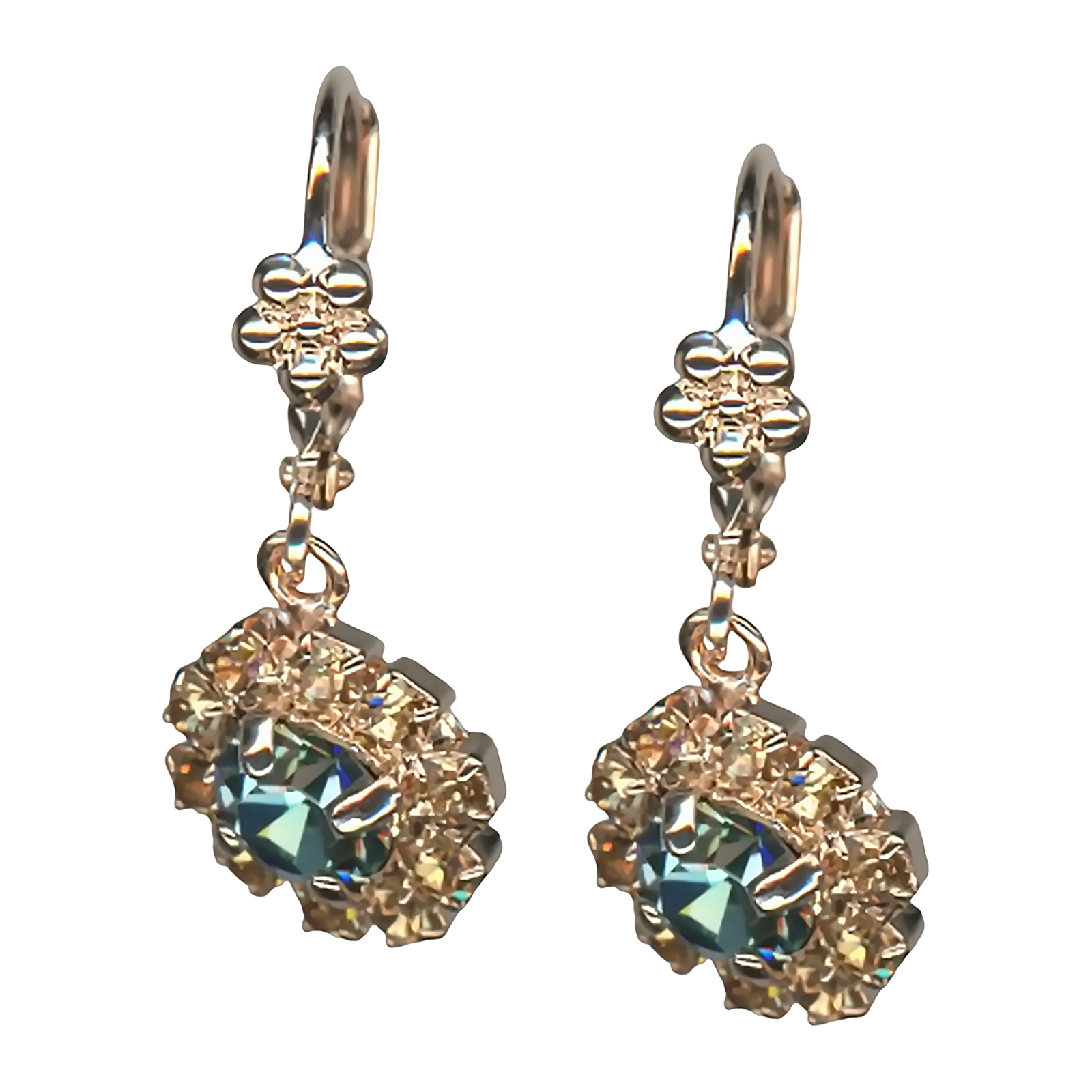 E-1032-15-1092-YG1 (1) Mariana Earrings Gorgeous Aquamarine & Golden Shadow Austrian Crystals Rhapsode Odyssey Coll. - Image 1