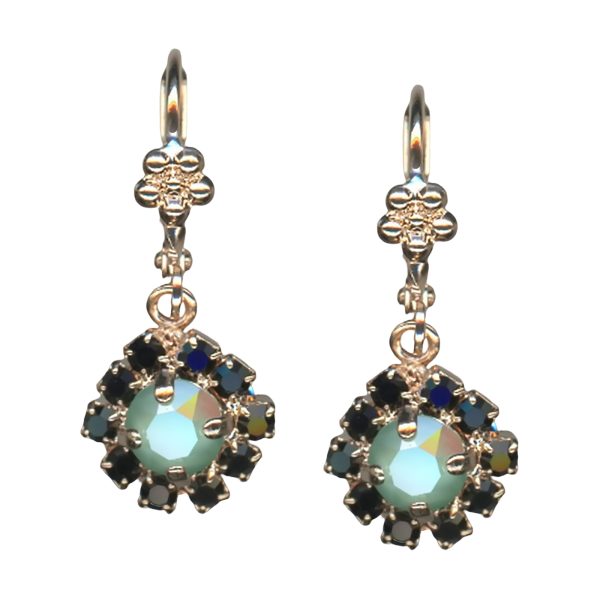 Mariana Earrings Dangling Floral Mint Green & Jet Austrian Crystals Cannoli The Sweet Life Coll.
