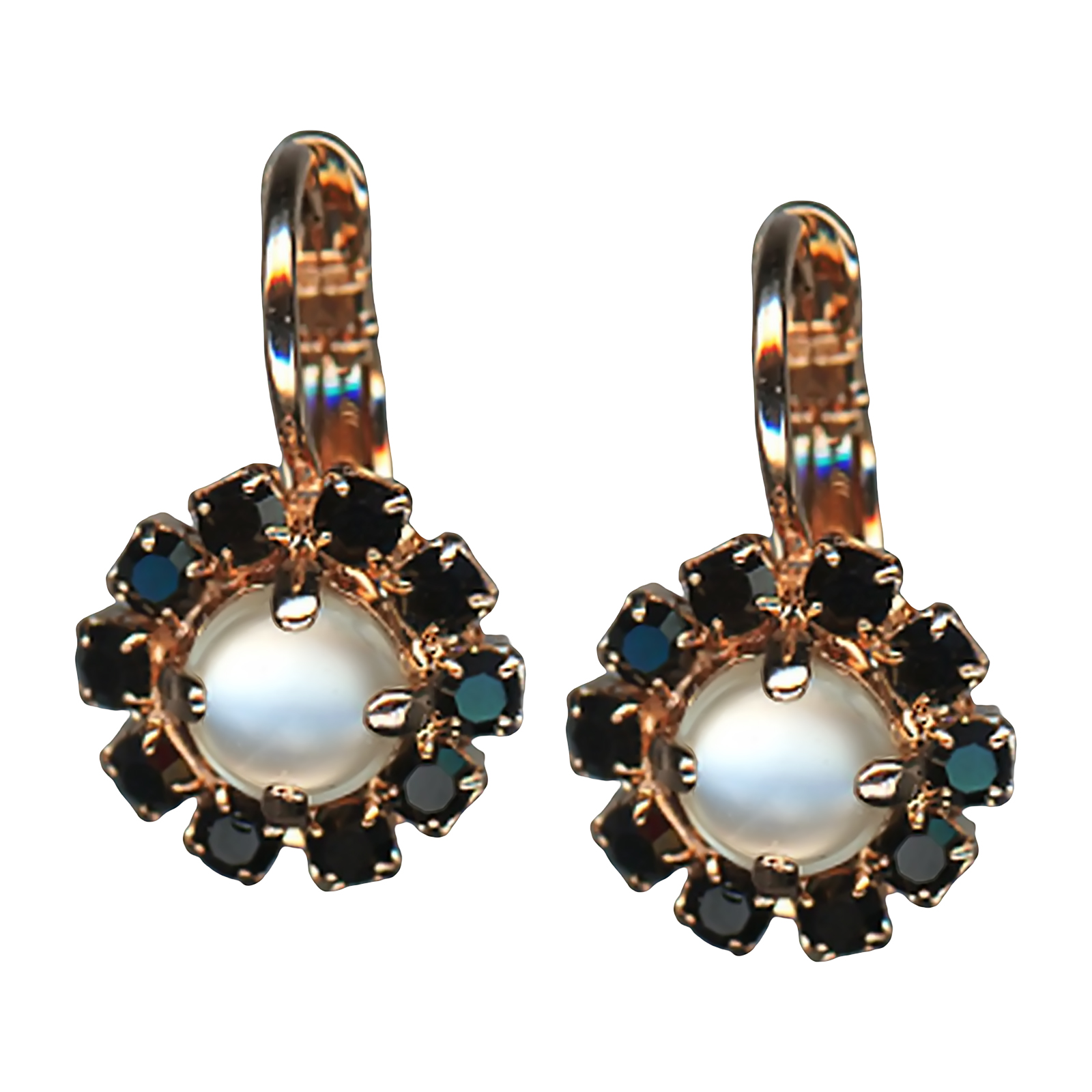 E-1032-15-M87280-RG6 (1) Mariana Earrings Fab White Shell Mineral & Jet Austrian Crystals Peace Nirvana Coll. - Image 1