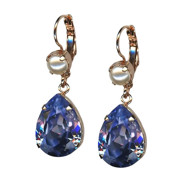 Mariana Earrings Exquisite Pearl & Tanzanite Austrian Crystals Romance Joy Of Life Coll.
