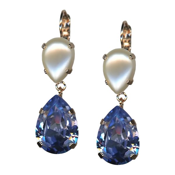 Mariana Earrings Timeless Pearl & Tanzanite Austrian Crystals Romance Joy Of Life Coll.
