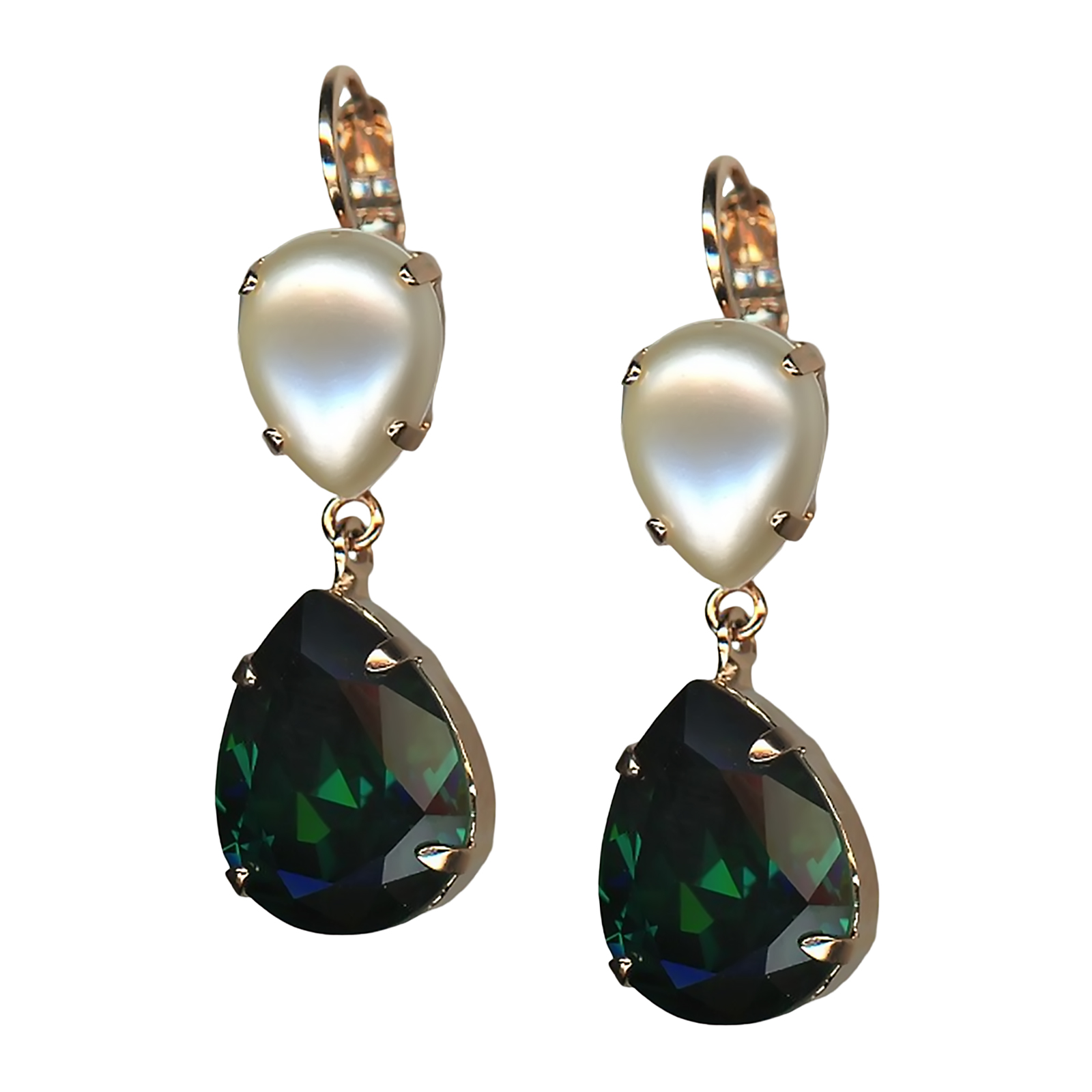E-1032-40-139205-RG6 (1) Mariana Earrings Simply Elegant Cream Pearl & Emerald Austrian Crystals My Treasures Coll. - Image 1