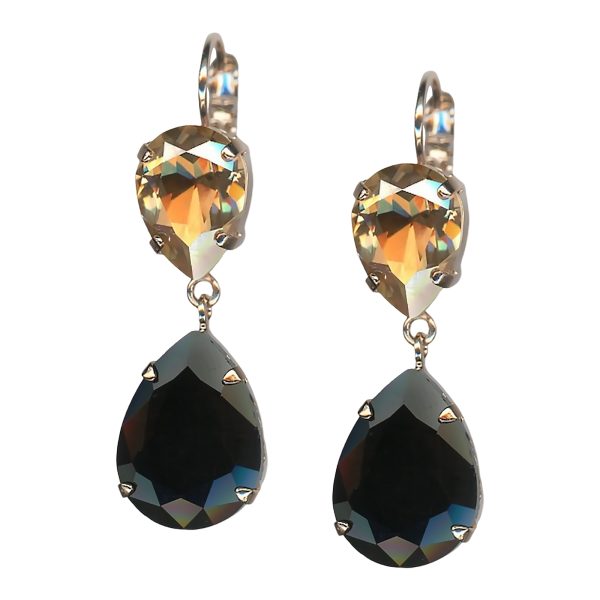 Mariana Earrings Fab Jet Black & Golden Shadow Austrian Crystals Black Orchid Botanica Coll.