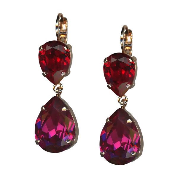 Earrings By Mariana Woman Fancy Dangling Siam and Fuchsia Swarovski Crystals