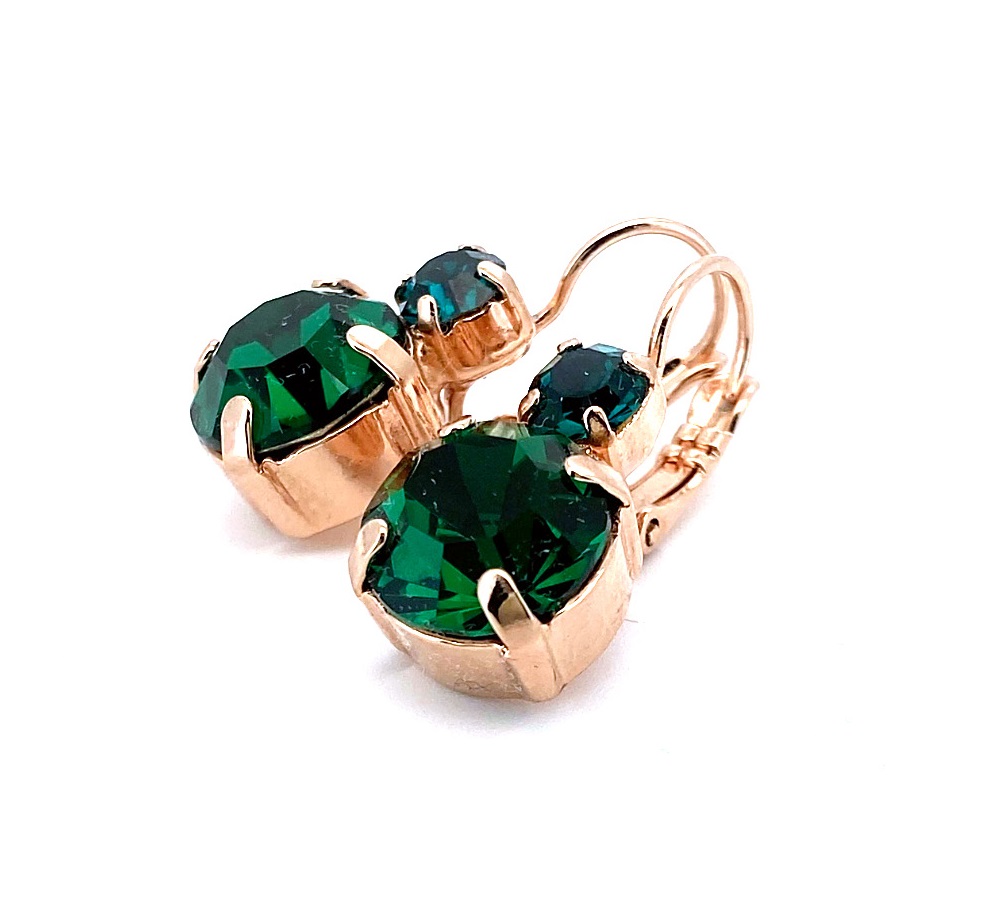 E-1037-205205-RG6 (2) Mariana Earrings Adorable Round Emerald Austrian Crystals My Treasures Coll. Rose Gold - Image 1
