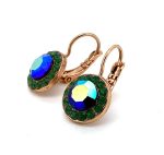 Earrings By Mariana Goldfinger Nostalgia Coll. Shimmering Emerald and AB Swarovski Crystals - Image 2