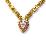 Mariana Necklace Heart Padlock in Rose, Lt Turq & White Opal Austrian Crystals Memories of Montmartre Summer 2022 Coll.