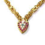 Mariana Necklace Heart Padlock in Rose, Lt Turq & White Opal Austrian Crystals Memories of Montmartre Summer 2022 Coll.