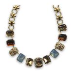 Mariana Necklace Gorgeous Lt Colorado Topaz, Grey Opal, Pacific Opal, & Brown Austrian Crystals  Serai Cocktail Hour Coll.