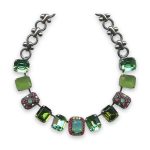 Mariana Necklace Preppy Apple Green, Padparadscha, Olivine, Peridot, & AB Austrian Crystals Lotus Silk Road Coll.