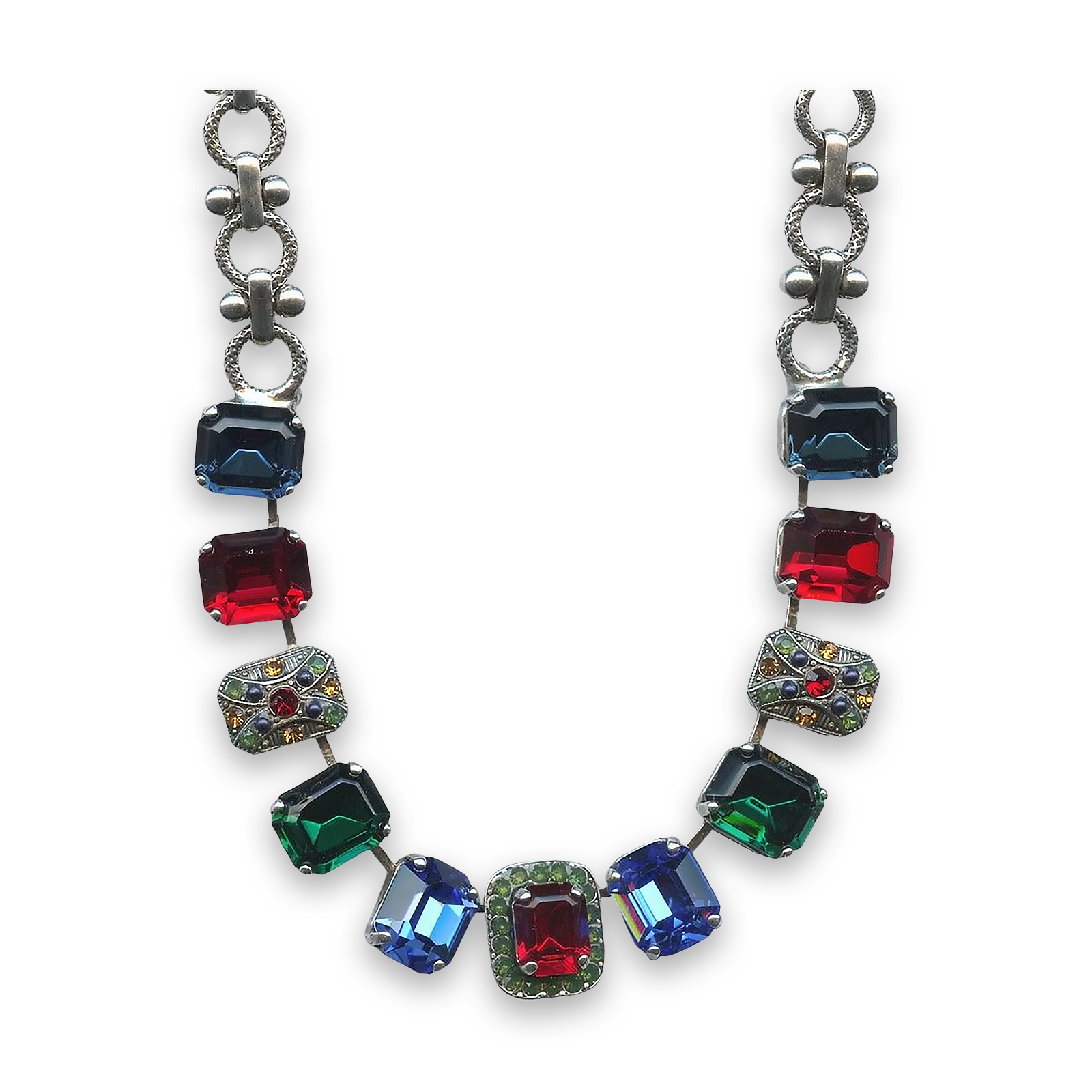 N-3040-4-1054-SP (1) Mariana Necklace Sophisticated Sapphire, Siam, Emerald, Montana Blue & Green Opal Austrian Crystals My Treasures Coll. - Image 1